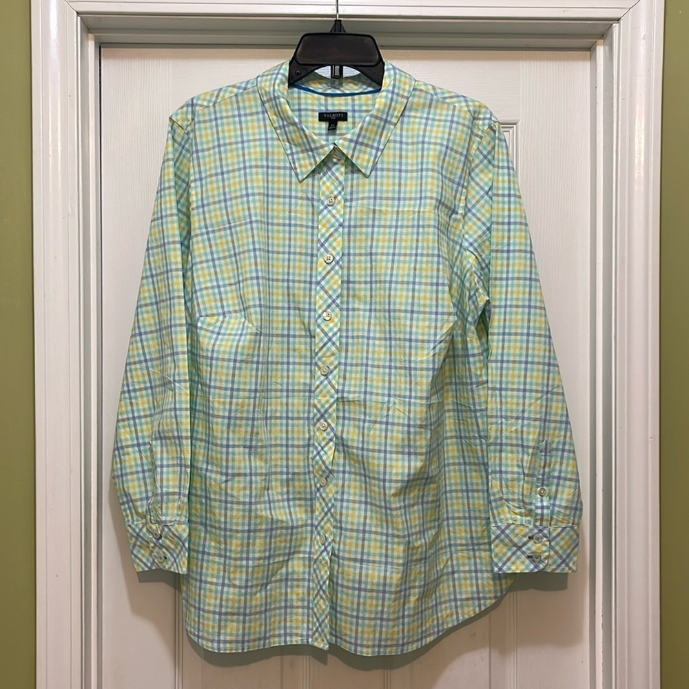 Talbots - blue, green, yellow & white plaid button down - size 2X